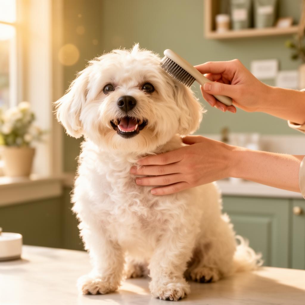 Happy freshly groomed Golden Retriever in our cozy Fleetwood salon