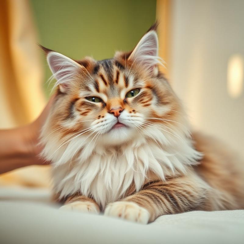 Calm cat being brushed